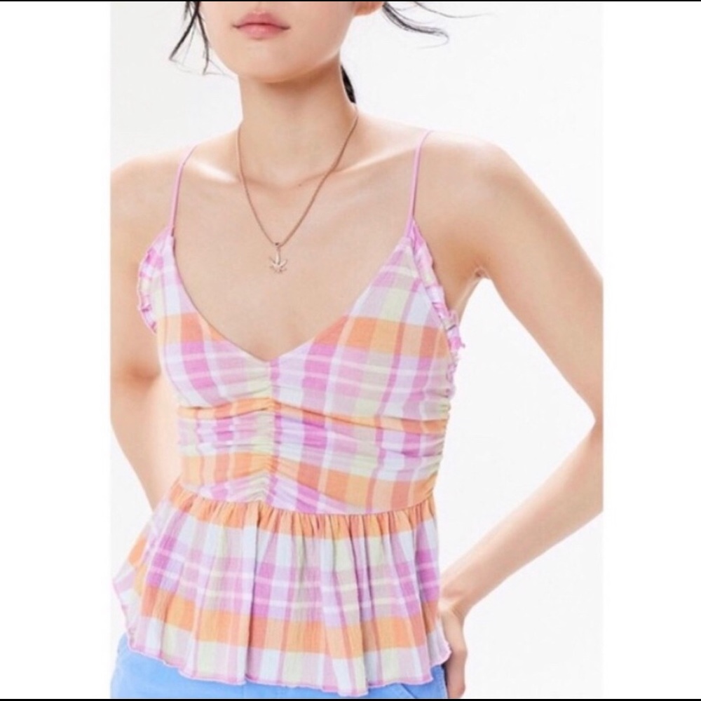 UO Ella ruched peplum v-neck cami top